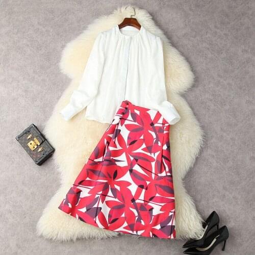European and American womens wear for summer 2021 Long sleeved white shirt Printed skirt Fashion suits