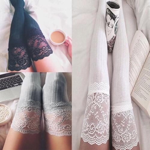 Fashion womens soft winter lace t thickening cable knit over the knee boots warm thigh high