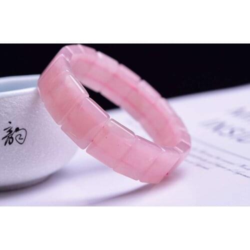 Natural Pink Rose Quartz Clear Rectangle Beads Bracelet Madagascar Stretch Woman 14x10mm Crystal Bangle AAAAA