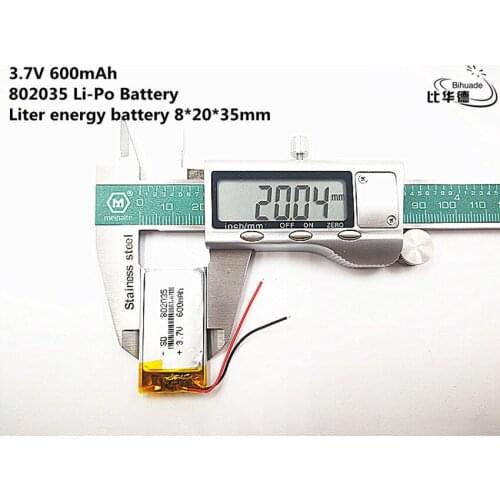 10pcs Liter energy battery Good Qulity 3.7V,600mAH,802035 Polymer lithium ion / Li-ion battery for TOY,POWER BANK,GPS,mp3,mp4