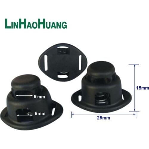 100pcs/lot big black plastic cord lock toggles plastic 2-hole stoppers for 6mm bungee shock cord free shipping