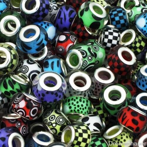 20Pcs/Lot Mixed Color Smooth Surface Plastic Resin Beads Charms Large Hole fit DIY Handcraft Accessory European Jewelry Bracelet