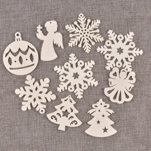 5pcs/lot Angel Elk Tree 50mm 80mm White Round Wooden Pendants Christmas Tree Ornaments Xmas Natal Home Decoration New Year 2021