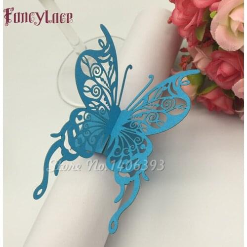 50pcs/lot Pearlescent Paper Nice Butterfly Napkin Ring Wedding Party Serviette Table Decoration Accessories Banquet Dinner Decor