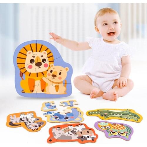 6Pcs/Set Wooden Matching Puzzle with Cute Cartoon Shape Kids Cognitive Toys Gift