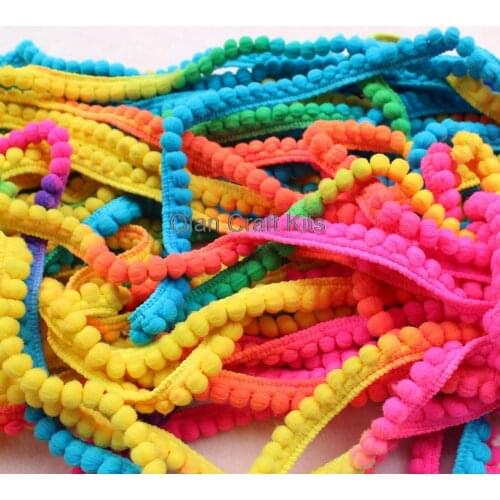 60 yards neon changing Tiny Pom Pom Trim (pom size 5mm), Mini Colorful Rainbow Trim, Pom trim lace ribbon