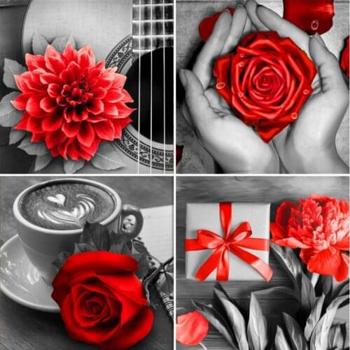 AZQSD Diamond Embroidery Rose Mosaic Black And Red Rhinestones Handicraft Diamond Painting Flower Cross Stitch Home Decoration