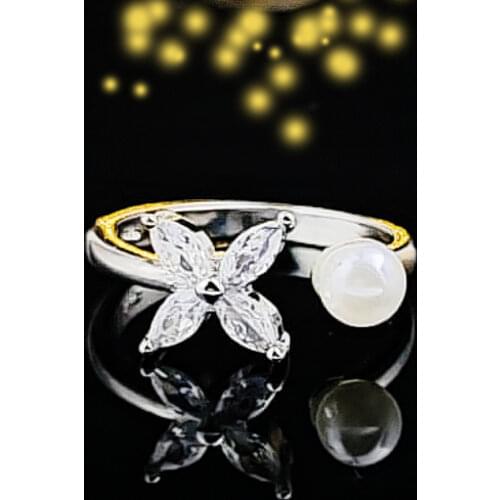 Black silver/gold color marquise zircon pearl adjustable open fashion rings for women finger wholesale jewelry christmas R4678