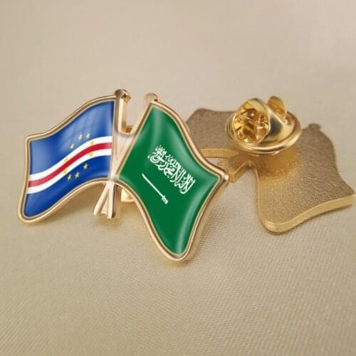 Cape Verde and Saudi Arabia Crossed Double Friendship Flags Lapel Pins Brooch Badges