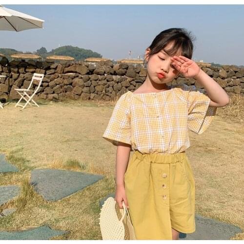 Girls Plaid Shirt Female Baby Fashionable Summer Short Sleeve Top Tees Kids Loose Childrens Top Baby Girl Blouse Shirt for Girl