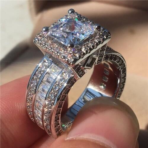 Vintage Princess cut 3ct Lab Diamond Ring 925 sterling silver Jewelry Engagement Wedding band Rings for Women men Party Bijou