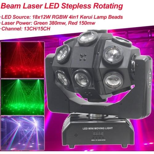Beam Laser 18x12W RGBW LED Stepless Rotating Angle Moving Head Light DJ Disco Bar Ballroom Party Hotels Stage Night Lights