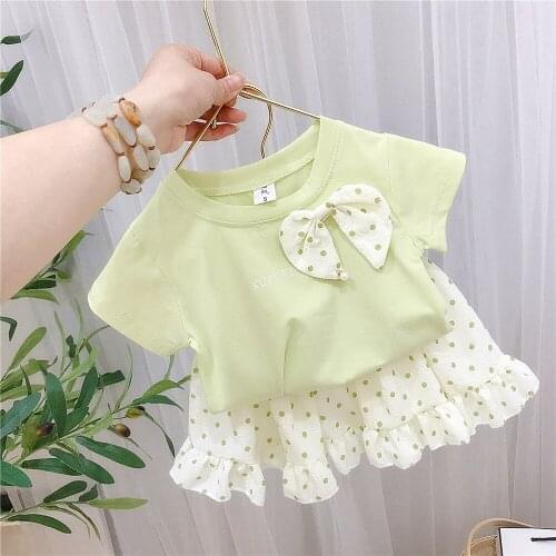 Summer Girls Clothes Set Short Sleeve Fashion T Shirt and Chiffon Skirt Casual Children Clothing Sets Todder Girl Sets