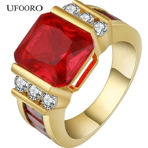 Hot Selling Gold-color Wedding Ring Red Big Precious Stone Crystal Rings Custom For Women Size 6-10 drop shipping