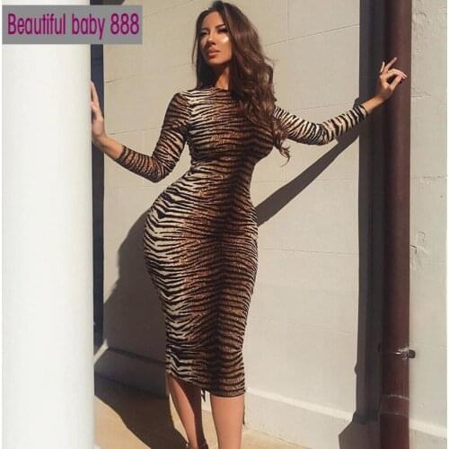 Meqeiss 2020 new autumn leopard print long sleeve slim bodycon sexy dress winter women streetwear party festival dresses outfits