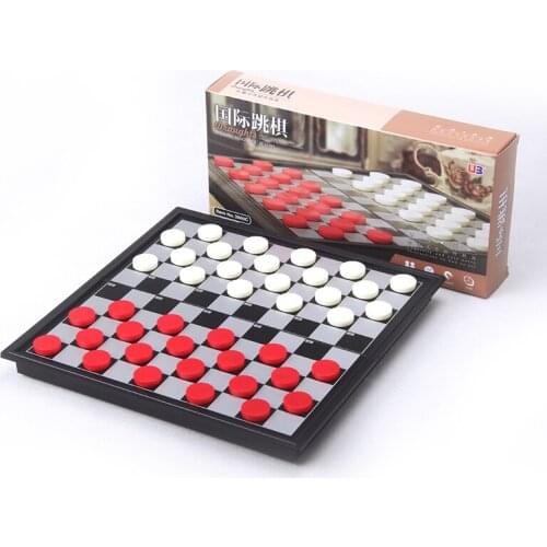 International Checkers Portable Plastic Chess Set 25*25*2cm Folding Checkerboard Magnetic Chess Game 100 Checker BSTFAMLY T11