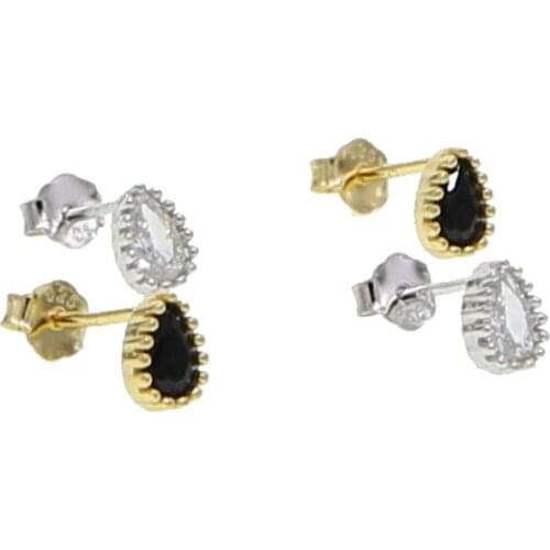 Mini bezel teardrop shape white black cz earrings for girl 100% 925 sterling silver minimal delicate small earring studs