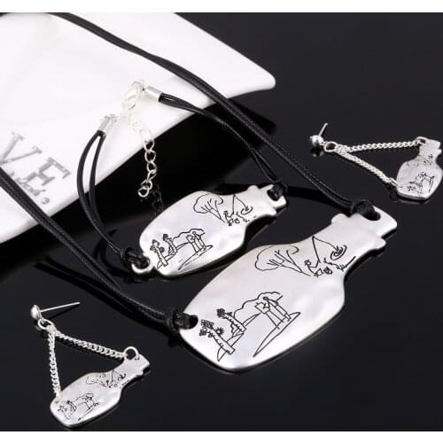 Carving Jewelry Sets Wedding African Black Rope Chain Choker Necklace Drop Earrings Bracelets For Women 2016 Fashion Jewelry Set