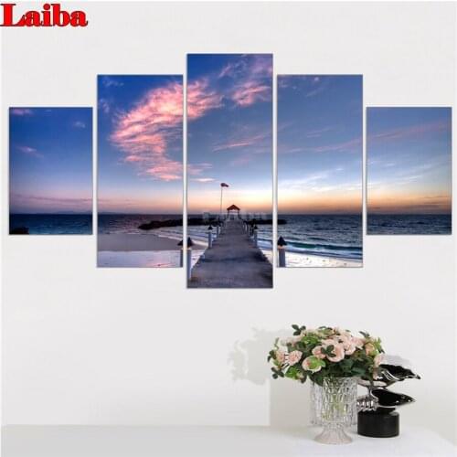 Wall stickers Sunset Seascape diamont painting 5D DIY diamond embroidery kit Full square round drill mosaic paiting 5 pcs new