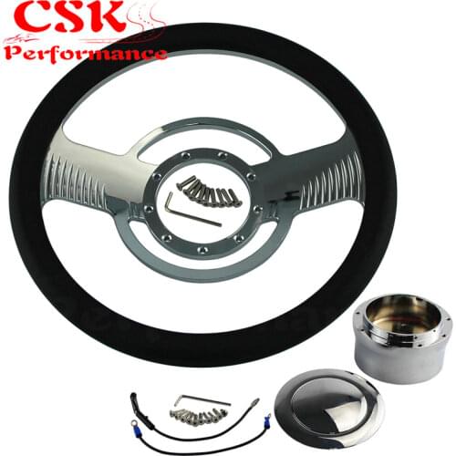 14" 9-Bolt Nova Style Half Wrap PVC Steering Wheel +Adapter w/Horn For G M CHEVY