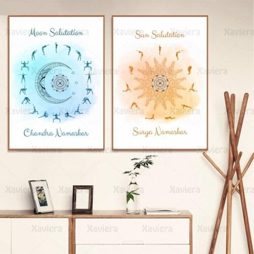 Sun Moon Baptism Art Wall Poster Yoga Character Canvas Painting Abstract Clock Modern Nordic Home Decor Yoga Studio Gym Picture