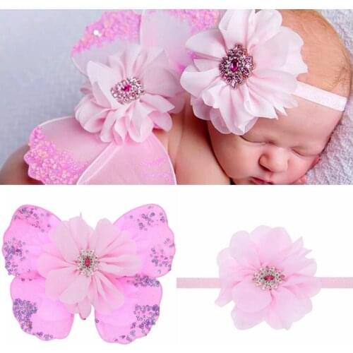 Newborn Baby Cute Feather Butterfly Wings with Big Flower Hairband Photography Props Baby Clothing Accessories Holiday Gifts