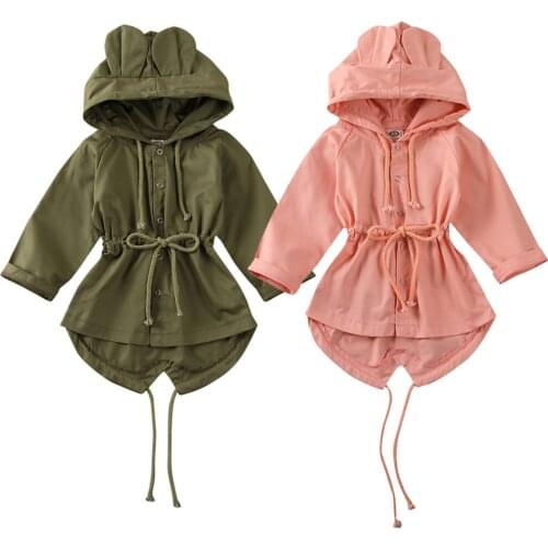 Pudcoco Autumn Spring Infant Boys Girls Baby Trench Coat Solid Single Breasted Ears Hooded Tops 2 Colors
