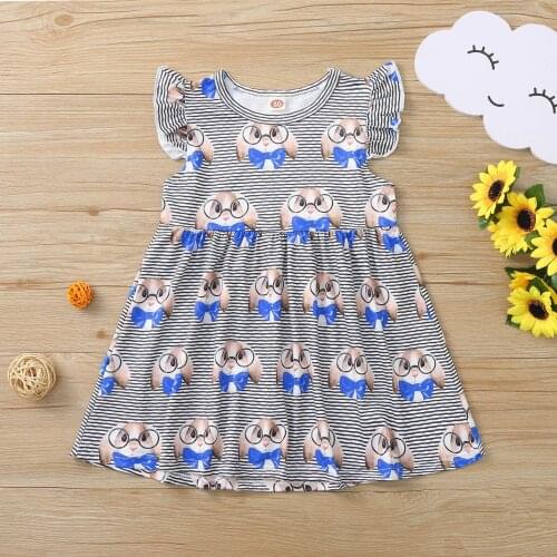 Easter Dress For Toddler Girls Festival Rabbit Clothing Kids Baby Girls Ruffle Easter Striped Bunny Print Dress Party Princess