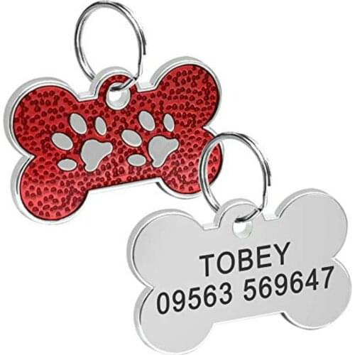 Personalized Pet ID Tags Engraved Pet ID Name Number for Cat Dog Puppy Collar Tag Pendant Bone/Paw Glitter Pet Accessories