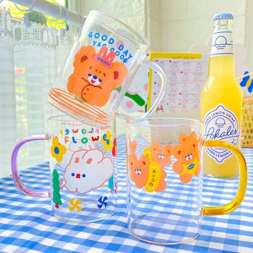 Cute Bear Transparent Glass Cup Creative Coffee Tea Drinks Dessert Breakfast Milk Cup Glass Mugs Handle Drinkware Couple Gifts