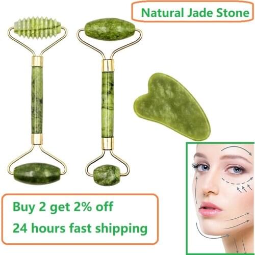 Facial Massager Roller Natural Jade Stone Guasha Board Scraper Set Face Lift Skin Relaxation Slimming Beauty Neck Thin Lift