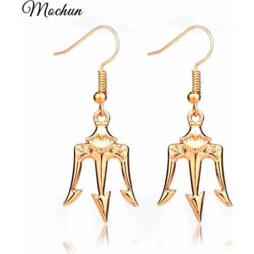MQCHUN Percy Jackson Movie Superhero Poseidens Trident Dangle Earrings Poseidon Fork Drop Earring Fashion Jewelry 2 Colors