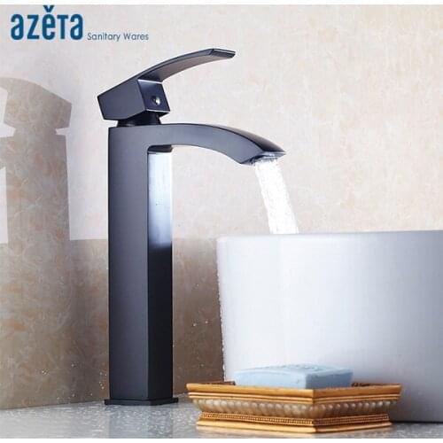 Azeta Bathroom Faucet Washbasin Sink Tap Black Brass High Basin Faucet Bathroom Single Handle Mixer Tap AT2206HB