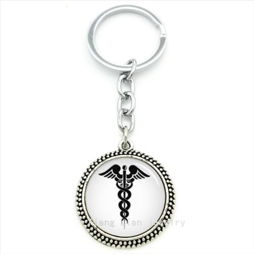 Vintage class medal caduceus key chain medal symbol art pendant key ring jewelry doctor RN, MD gift llavero T324 T325