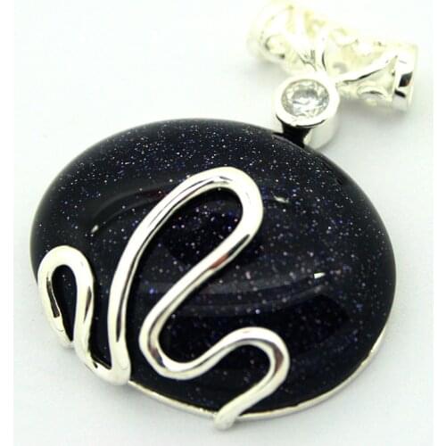 Vintage 925 Sterling Silver 37x30MM Blue sandJADE Pendant valentines gift