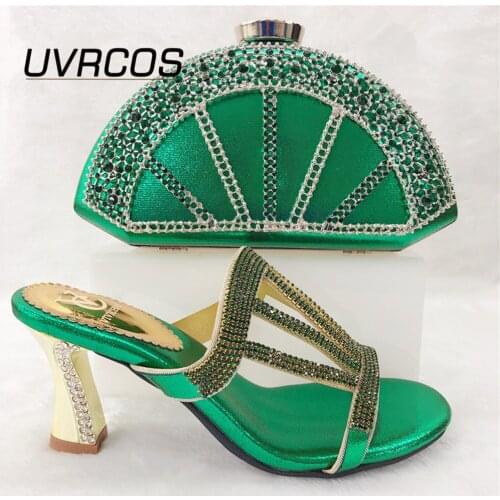 High Quality and Special Design Woman Shoes And Matching Bag Set 2021 Nigerian Style Pumps Shoes And Bag Set For Party in Green