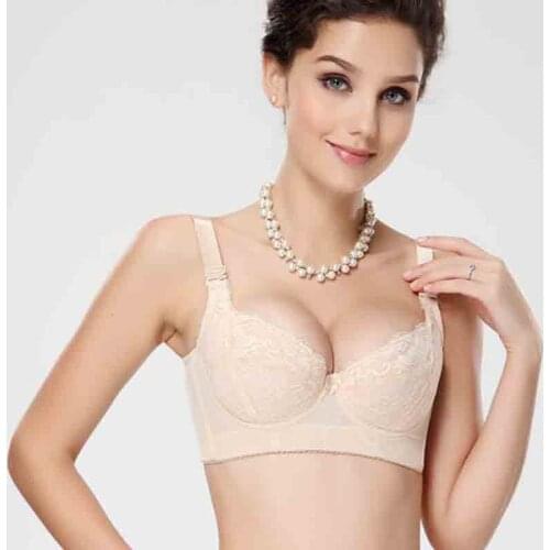 Big Cup women Lace Bra gathered Sexy Push Up Bra big size 32 34 36 38 40 42 B C D E deep u support chest bra