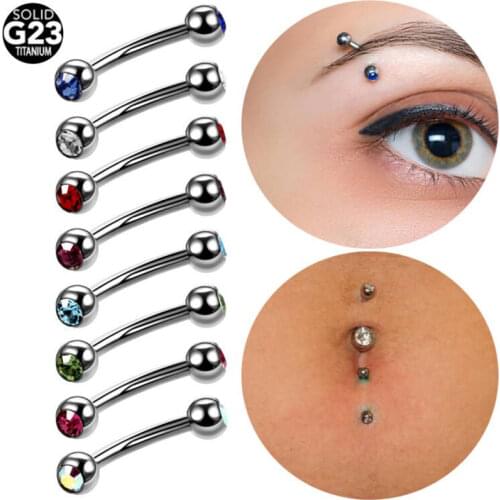 1PC G23 Titanium Eyebrow Piercings Banana Rings Double Gems Eyebrow Rings Curved Barbell Eyebrow Piercings Body Jewelry Swanjo