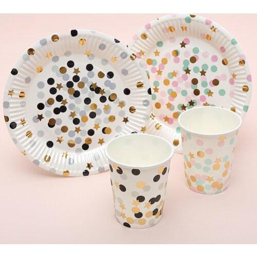 10pcs Sweet Party Disposable Plate And Cups Dot Strip Pattern For Wedding Festival Birthday Party Supplies Tableware Accessories