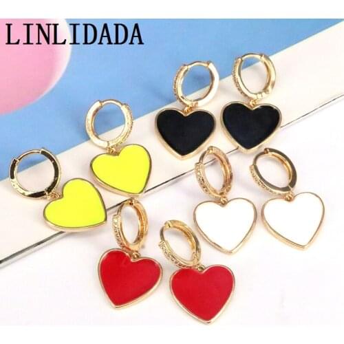 3Pairs Mix Color Heart Drop Earrings Women Fashion Enamel Long Hanging Earrings Female Jewelry
