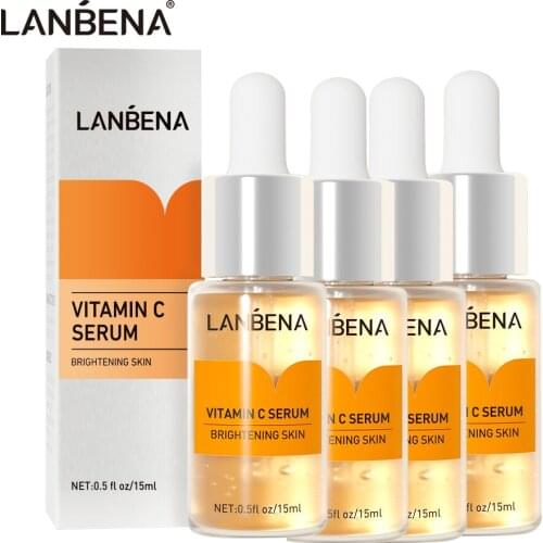 4PCS LANBENA Vitamin C Whitening Serum Hyaluronic Acid Face Cream Snail Remover Freckle Speckle Fade Dark Spots Anti-Aging