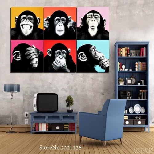 6 Pieces/set Cute Orangutan HD Printed Painting on Canvas Room Decoration Wall Art Pictures for Childrens Room Decoration