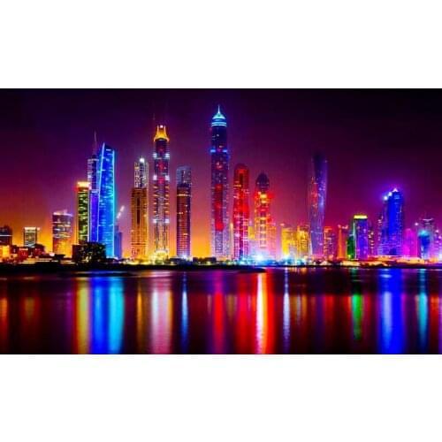 JMINE Div 5D City skyline Night River Full Diamond Painting cross stitch kits art High Quality Scenic 3D paint by diamonds