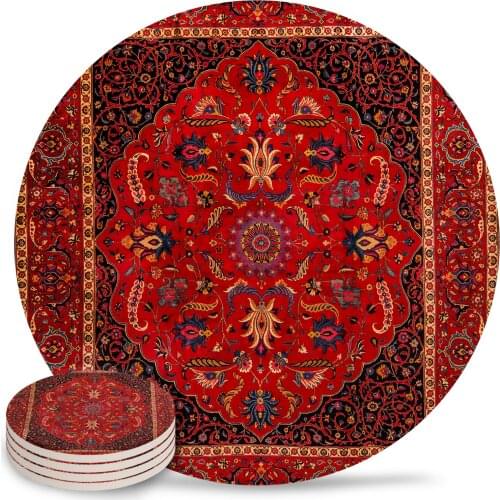 Antique Persian Rug Ceramic Coasters Waterproof Tea Cup Mat Modern Home Decor Coffee Table Decor Coasters for Glasses