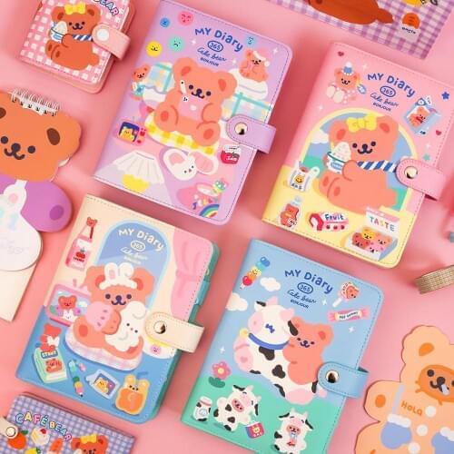 Cute A6 Binder Notebooks and Journals Spiral Diary Bear Notepad 6 Rings Agenda Planner Kawaii Note Book Girls Daily Sketchbook