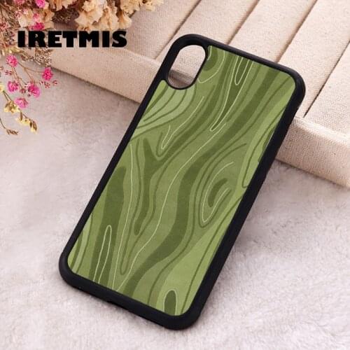 Iretmis 5 5S SE 2020 Phone Cover Case for iPhone 6 6S 7 8 Plus X Xs XR 11 12 Mini Pro Max Rubber Silicone Green Wood Grain