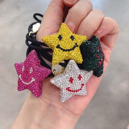 Colored Star Girls Elastic Hair Band Cartoon Star Women Hair Ties Handmade High-end Colorful Rhinestone Smiley Star Hairbands