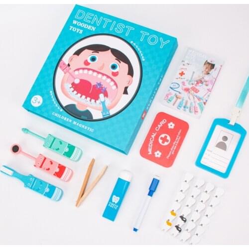 Childrens Wooden Play House Simulated Dentist Game Montessori Education Dental Toy Set Tooth Extaction Brushing Kids Gift