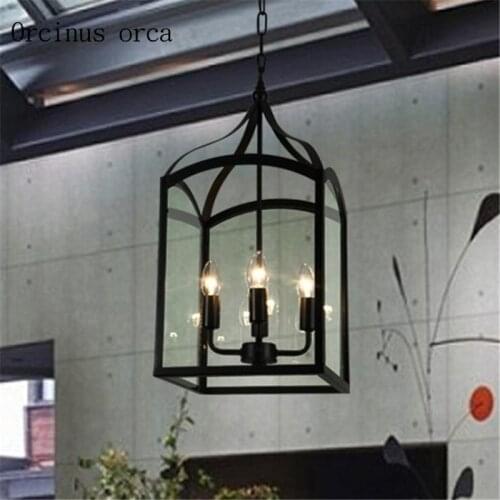 American retro bird cage chandelier living room bar cafe industrial wind creative personality iron art glass chandelier