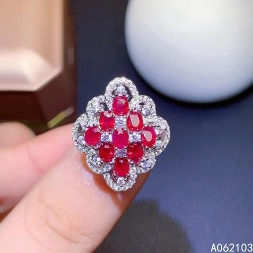 KJJEAXCMY fine jewelry 925 sterling silver inlaid natural ruby Womens fashionable luxury personality adjustable gem ring suppor